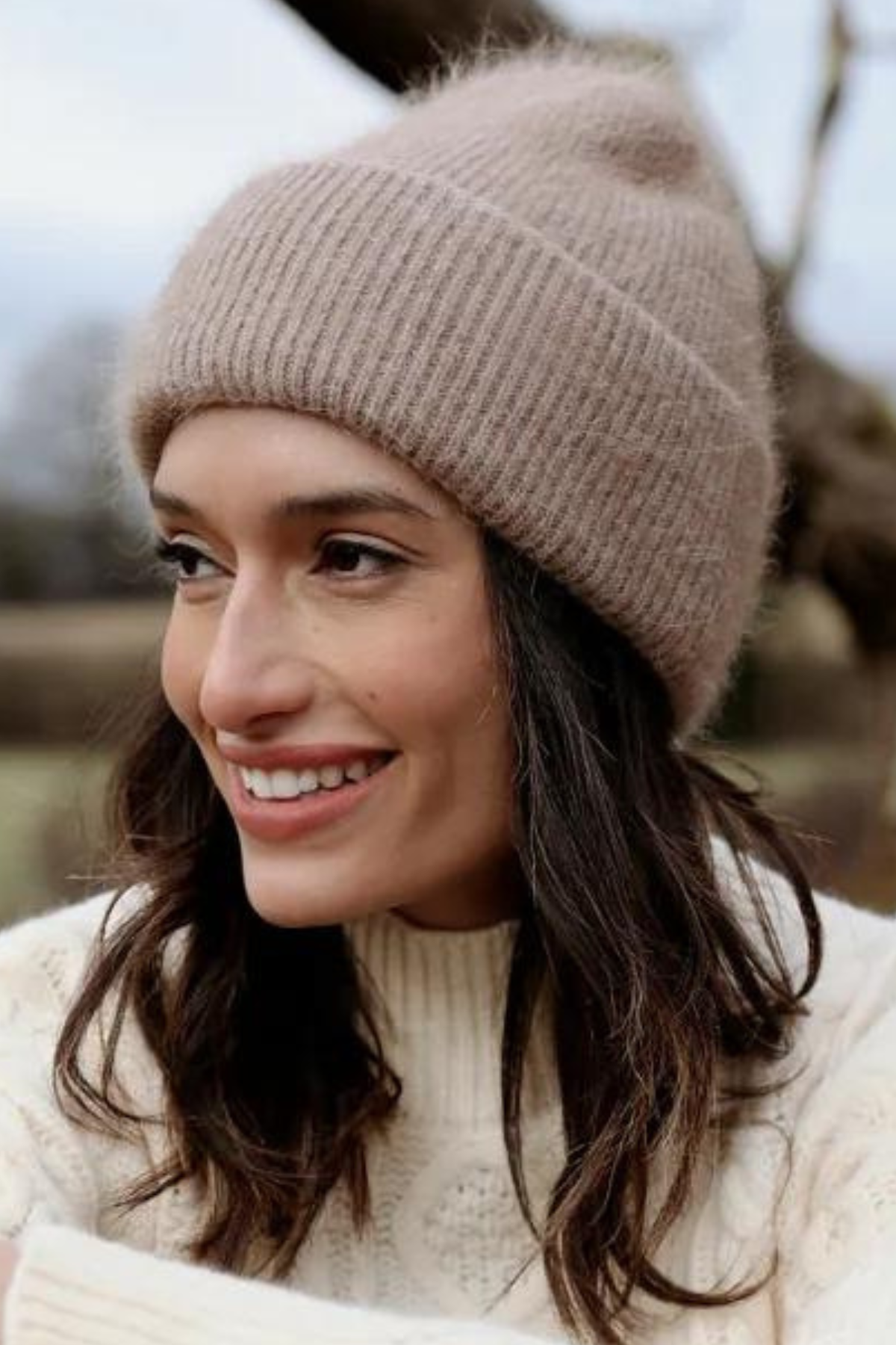 Angora beanie, a luxury designer woman’s beanie hat. Similar to Moncler Beanie hat. Designer hat. Woman’s designer beanie hat.