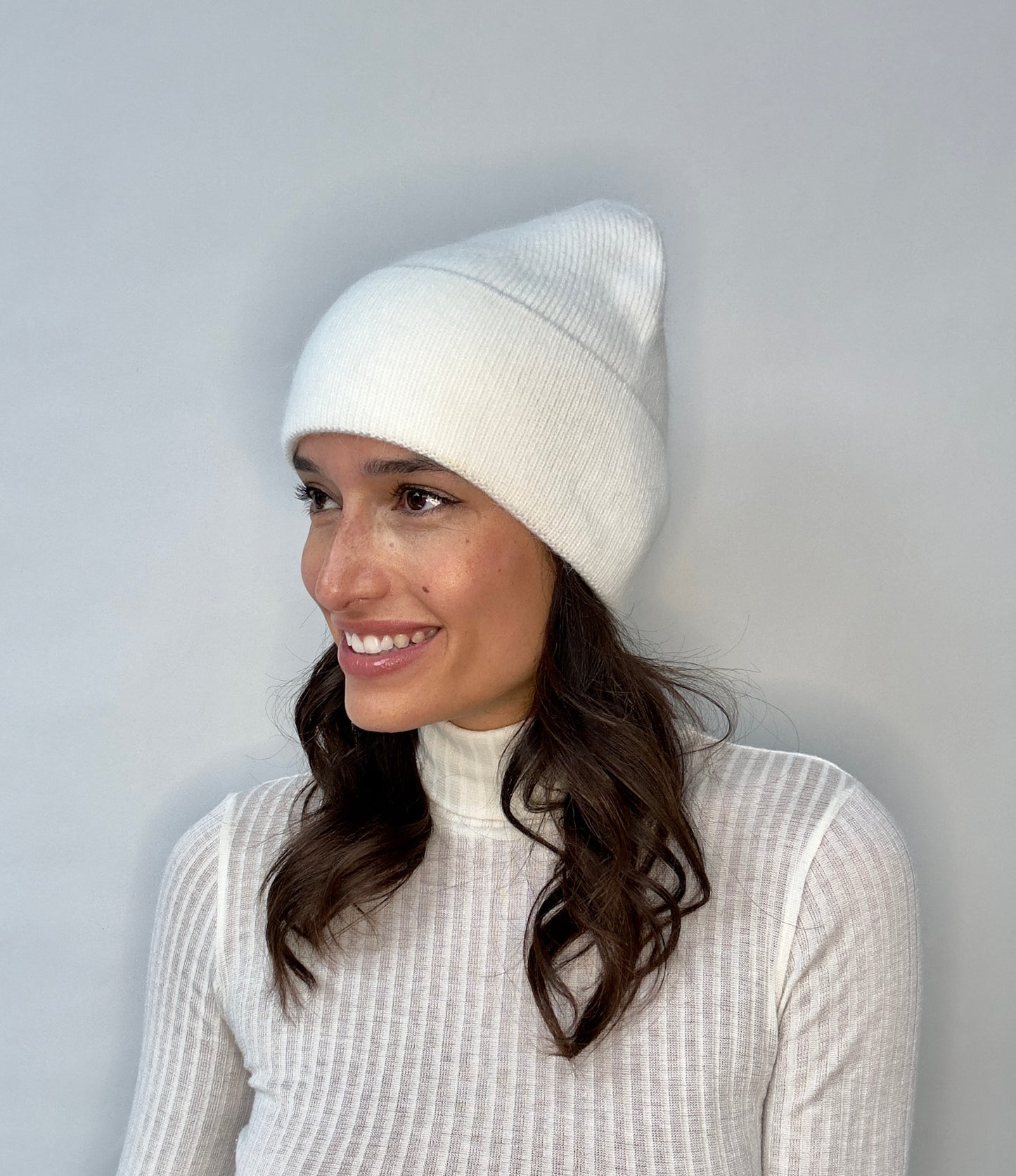 Fine Knit Ribbed Beanie - White