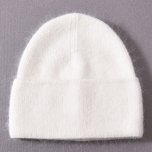 Fine Knit Ribbed Beanie - White